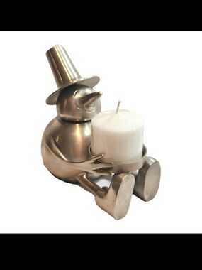 Eddie Bauer Home Snowman Brushed Steel Votive Candle Holder Paperweight